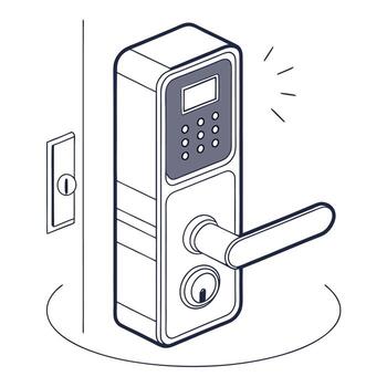 A drawing of a door lock with a keypad vector