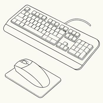 A drawing of a computer keyboard and mouse vector