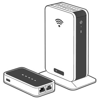 un dibujo de un Wifi enrutador y un enrutador vector