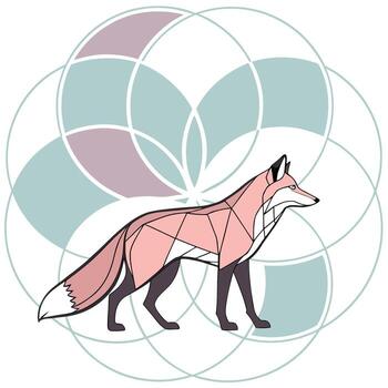 un zorro en pie en frente de un geométrico modelo vector