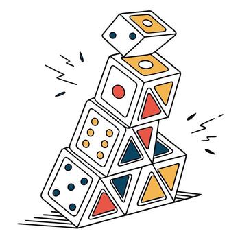 A stack of dice with a few different colors vector