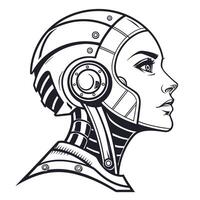 el robot mujer es en perfil, con su cabeza convertido a el lado vector