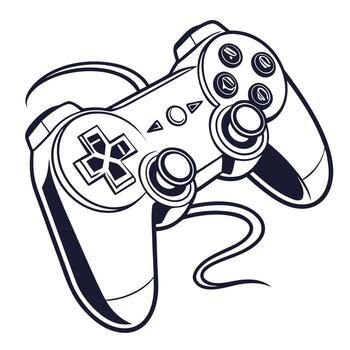 A game controller with a black and white outline vector