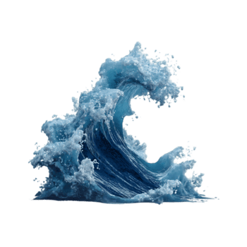 A powerful ocean wave crashes creating a dynamic splash of water droplets and foam png