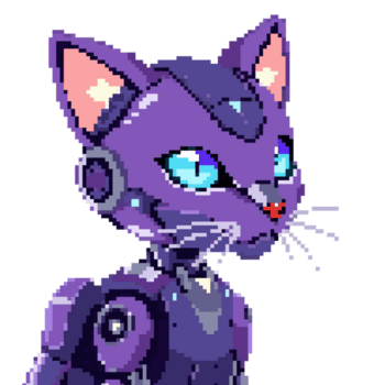 pixelizada roxa robótico gato com azul olhos png