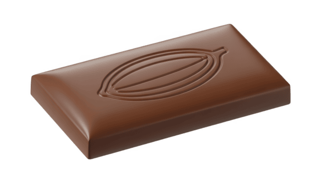 Closeup of a chocolate bar with cocoa bean design isolated on transparent background png
