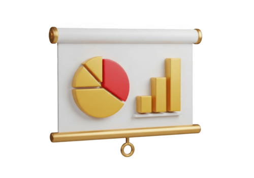 Presentation chart with pie and bar graph isolated on transparent background png