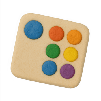 piazza beige argilloso oggetto con Sette colorato strutturato puntini disposte nel un' morire modello. png