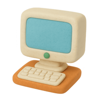 lera modell av en retro skrivbordet dator med en beige crt övervaka blå skärm och tangentbord. png