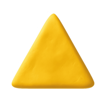 Vibrant yellow modeling clay triangle with soft rounded corners and a tactile uneven surface. png