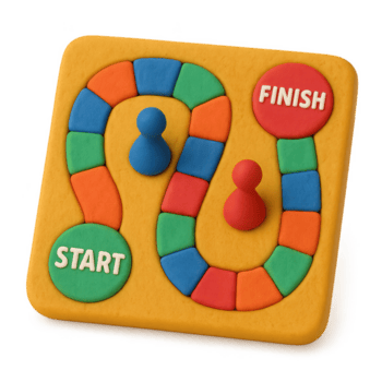 un' vivace argilla tavola gioco con un' avvolgimento sentiero Due pedine e inizio e finire punti. png