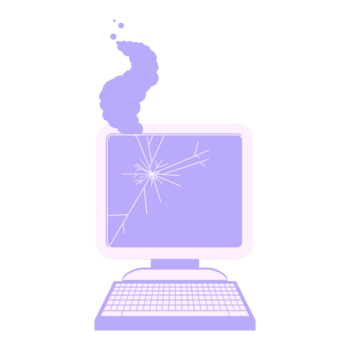 A computer screen with a broken screen and a broken keyboard png