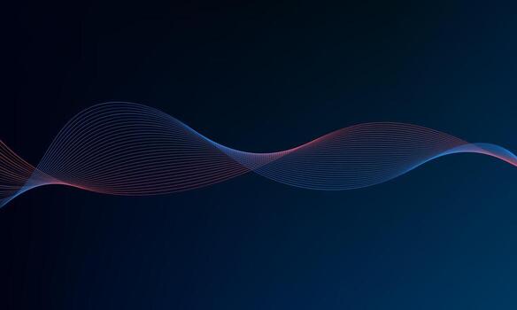 abstract smooth wave lines in blue and red over dark background for tech themes vector