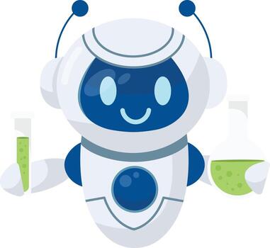 robot con laboratorio matraces vector