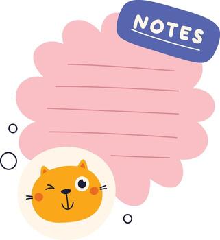 Notebook Sheet With Cat Flat Illustration vector