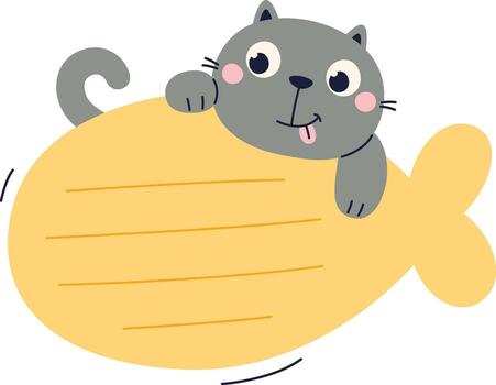 Notebook Sheet With Cat Flat Illustration Hand Drawn Icon vector