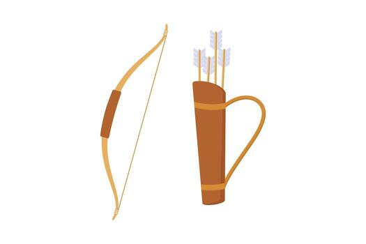 Isolated Illustration Of A Bow And Arrow Set Featuring A Bow And Quiver On A White Background vector