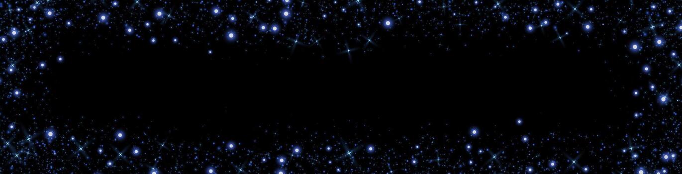 Blue frame from glittering dots, particles, stars magic sparks. Glow flare light effect. Blue luminous points. particles on black background vector