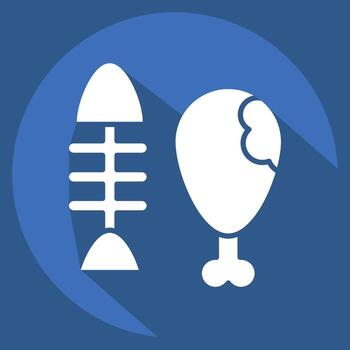 icono carne y huesos. relacionado a residuos clasificación símbolo. largo sombra estilo. diseño editable vector