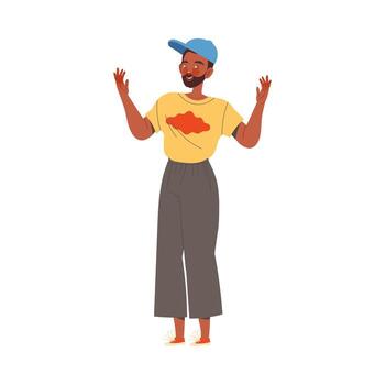 Bearded Man Character in Baseball Cap with Wide Open Arm Showing Hand Gesture Expressing Emotion with Body Language Illustration vector