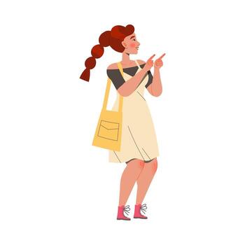 Woman Character with Handbag Showing Hand Gesture Pointing Finger Expressing Emotion with Body Language Illustration vector