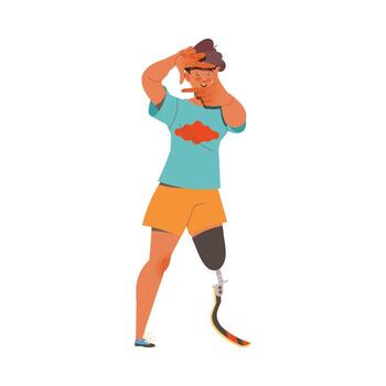 Man Character with Artificial Limb Showing Hand Gesture with Fingers Expressing Emotion with Body Language Illustration vector