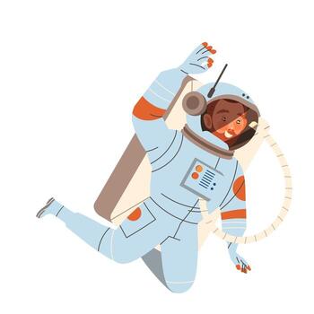 Man Astronaut Character in Outer Space in Spacesuit Flying in the Air Showing Ok Gesture Illustration vector
