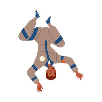 Man Astronaut Character in Space Flying Upside Down in the Air Illustration vector