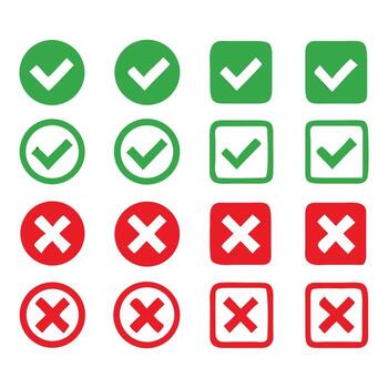 Check mark cross icons approval rejection design set vector