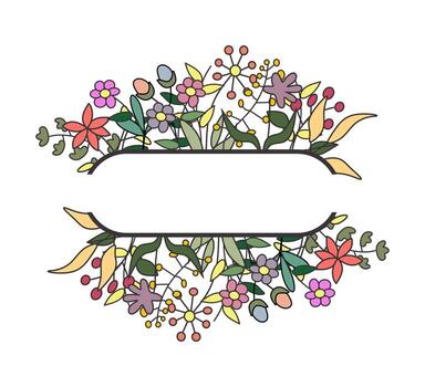 Colorful flower and leaf template background with shape negative area for text. Floral shape frame template vector