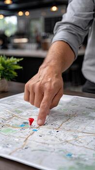 Man pointing at map on table photo