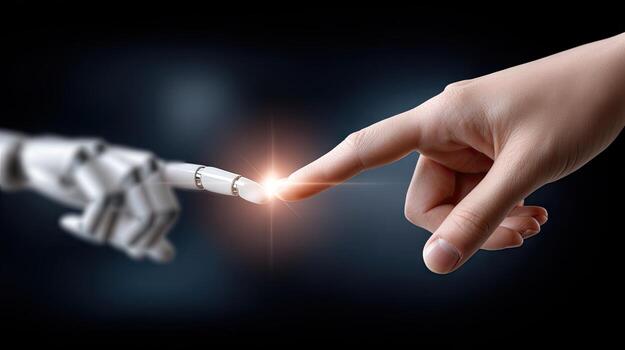 A robot hand reaching out to touch a finger photo