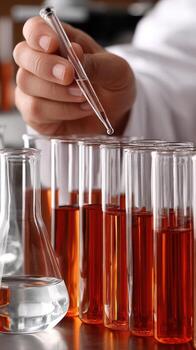 A person is holding a test tube with liquid in it photo