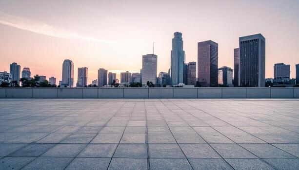 A city skyline with a view of the sunset photo