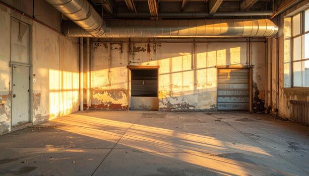 An empty room with a large window and a door photo