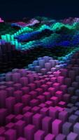 colorida 3d panorama composto do pequeno cubo blocos dentro vibrante gradiente tons, criando uma voxel terreno efeito video