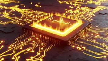 cpu chip i lågor illustrerar data bearbetning och datoranvändning kraft video