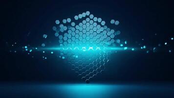 abstract blauw zeshoekig rooster drijvend in cyberspace met licht streep video