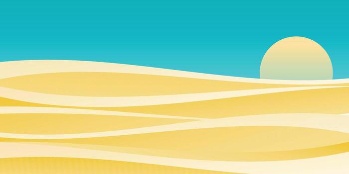 Two to one square background, gradient sand waves pattern, sky and sun. vector