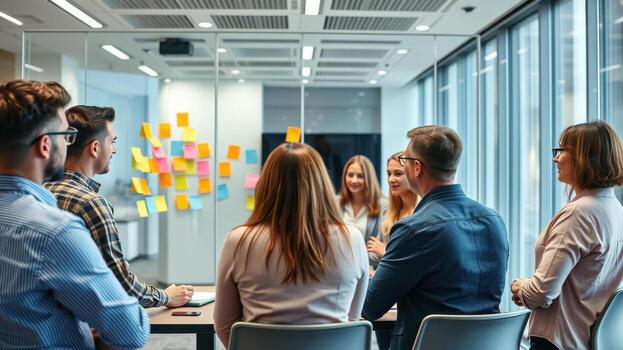 A group of people sitting around a conference table photo