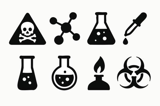 Black and White Science and Chemistry Icons Set vector