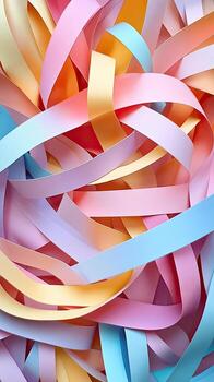 Soft colorful paper ribbons create swirling patterns with a pastel palette in layered presentation photo