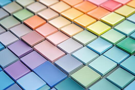 Multicolored square blocks seamlessly create a visually striking spectrum gradient effect in a tight formation photo