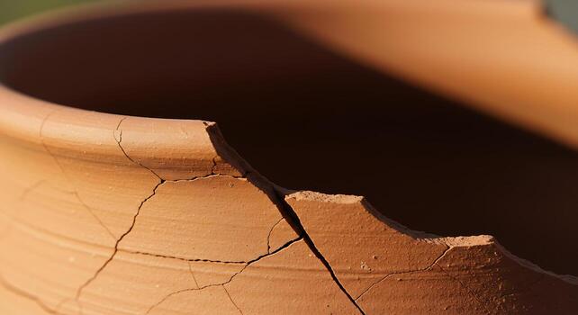 A broken pot sitting on a table photo