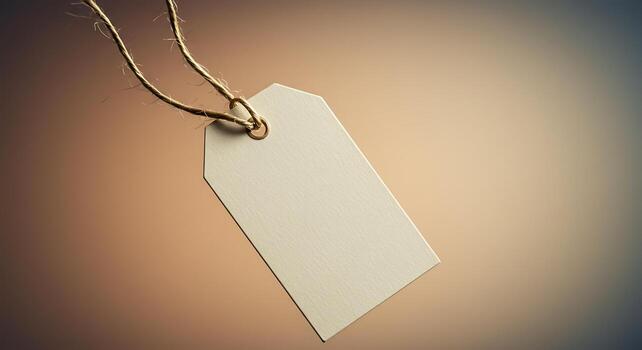 Blank Price Tag with String on Gradient Background photo