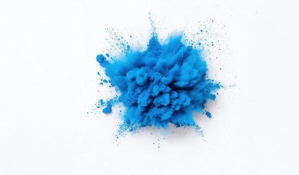 Vivid blue powder bursting, creating dynamic cloud pattern against soft azure background, highlighting explosive chromatic movement photo