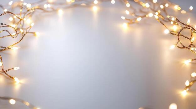 Glowing christmas navity lights arranged on gray background creating warm and festive atmosphere for holiday season photo