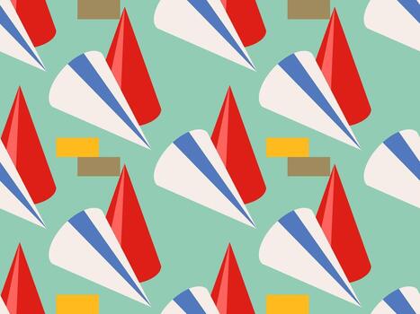 geométrico vistoso resumen sin costura modelo con conos moderno juguetón negrita formas diseño. vector