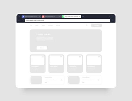 Web browser concept. Wireframes screens. Web window screen mockup. vector