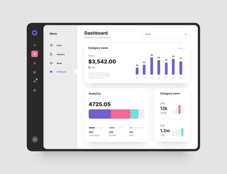 aplicación interfaz con ui y ux elementos. utilizar diseño para web solicitud, escritorio aplicación o sitio web. tablero diseño. vector